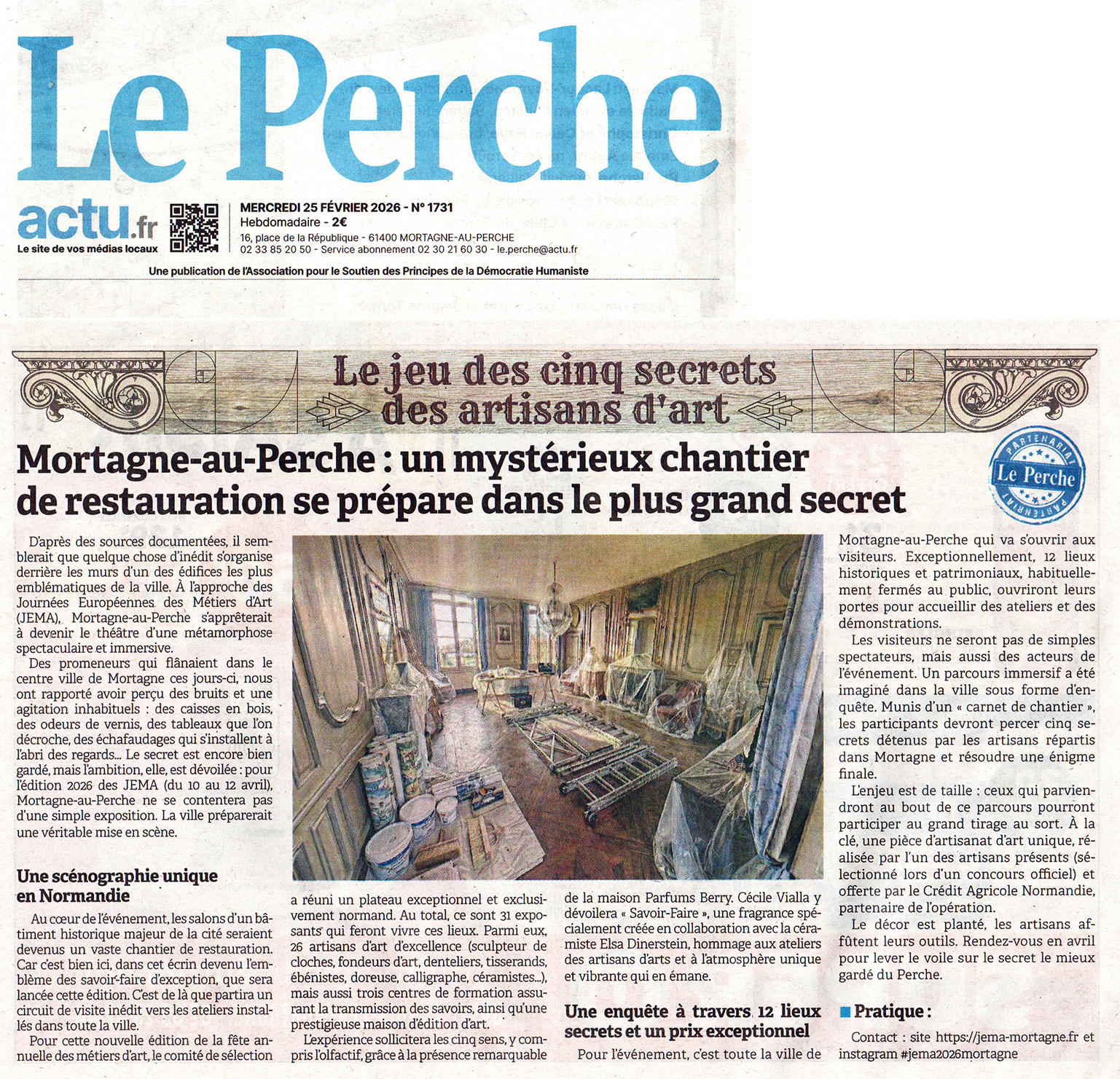 Journal Le Perche, 25 février 2026, JEMA 2026 à Moratagne-au-Perche