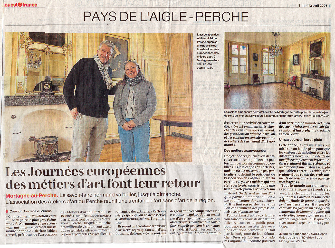 Journal Ouest France, 11-12 avril 2026, JEMA 2026 à Moratagne-au-Perche